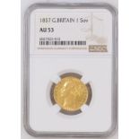 1857 Gold Sovereign NGC AU 53 #6027523-015 (AGW=0.2355 oz.)