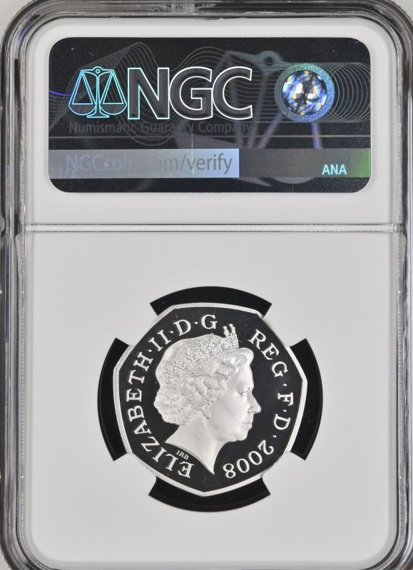 2008 Platinum 50 Pence Royal Shield of Arms design Proof Single Finest NGC PF 70 ULTRA CAMEO #288966 - Image 2 of 2