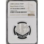 2008 Platinum 50 Pence Royal Shield of Arms design Proof Single Finest NGC PF 70 ULTRA CAMEO #288966