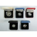 1984-2008 Lot of 5 Silver One Pounds Proof Box & COA (ASW=1.4128 oz.)