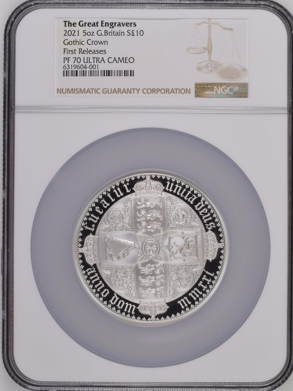 2021 Silver 10 Pounds (5 oz.) Gothic Crown Quartered Arms Proof NGC PF 70 ULTRA CAMEO #6319604-001 B