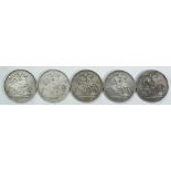 1889-1892 Lot of 5 Silver Crowns (ASW=4.1640 oz.)