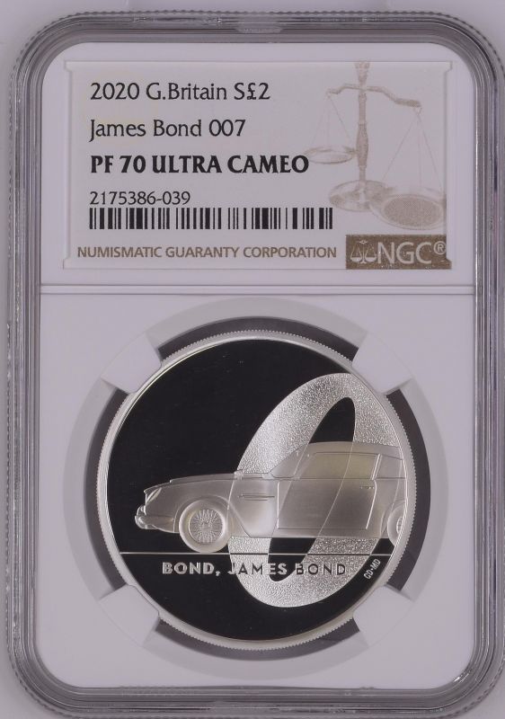 2020 Lot of 5 Silver Bond, James Bond 2 Pounds Proof NGC PF 70 ULTRA CAMEO Box & COA (ASW=5.0127 oz.