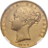 1843/2 Gold Sovereign 3 over 2 NGC AU 50 #6614516-001 (AGW=0.2355 oz.)