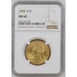 United States Eagle 1898 Gold 10 Dollars Coronet Head; Eagle NGC MS 62 #6671296-002 (AGW=0.4838 oz.)