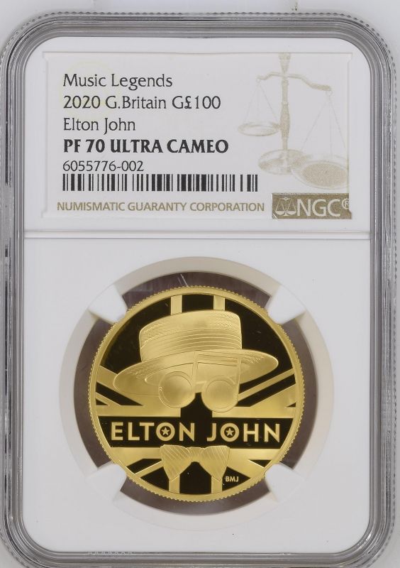 2020 Gold 100 Pounds (1 oz.) Music Legends - Elton John Proof NGC PF 70 ULTRA CAMEO #6055776-002 Box