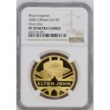 2020 Gold 100 Pounds (1 oz.) Music Legends - Elton John Proof NGC PF 70 ULTRA CAMEO #6055776-002 Box