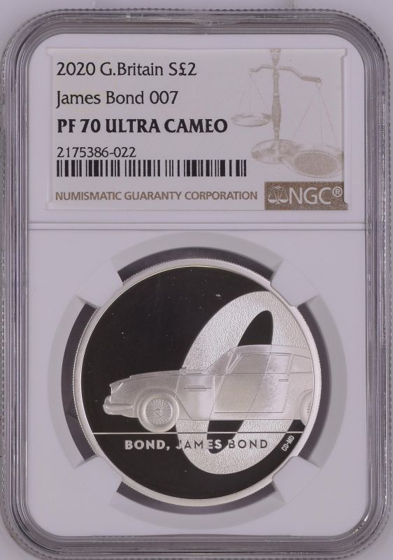 2020 Lot of 5 Silver Bond, James Bond 2 Pounds Proof NGC PF 70 ULTRA CAMEO Box & COA (ASW=5.0127 oz.