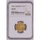 1861 Gold Sovereign NGC AU 53 #6027523-016 (AGW=0.2355 oz.)