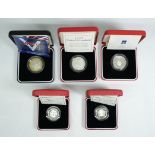 1994-2005 Lot of 5 Silver 2 Pounds and One Pounds Proof Piedfort Box & COA (ASW=3.2717 oz.)