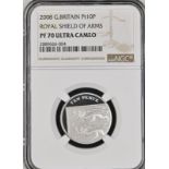 2008 Platinum 10 Pence Royal Shield of Arms design Proof NGC PF 70 ULTRA CAMEO #2889666-004