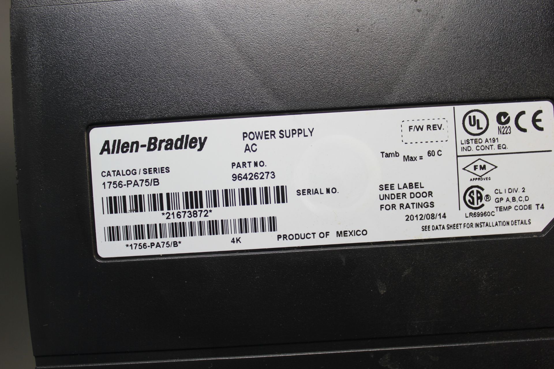 ALLEN BRADLEY CONTROLLOGIX 10 SLOT PLC CHASSIS & POWER SUPPLY - Image 2 of 4