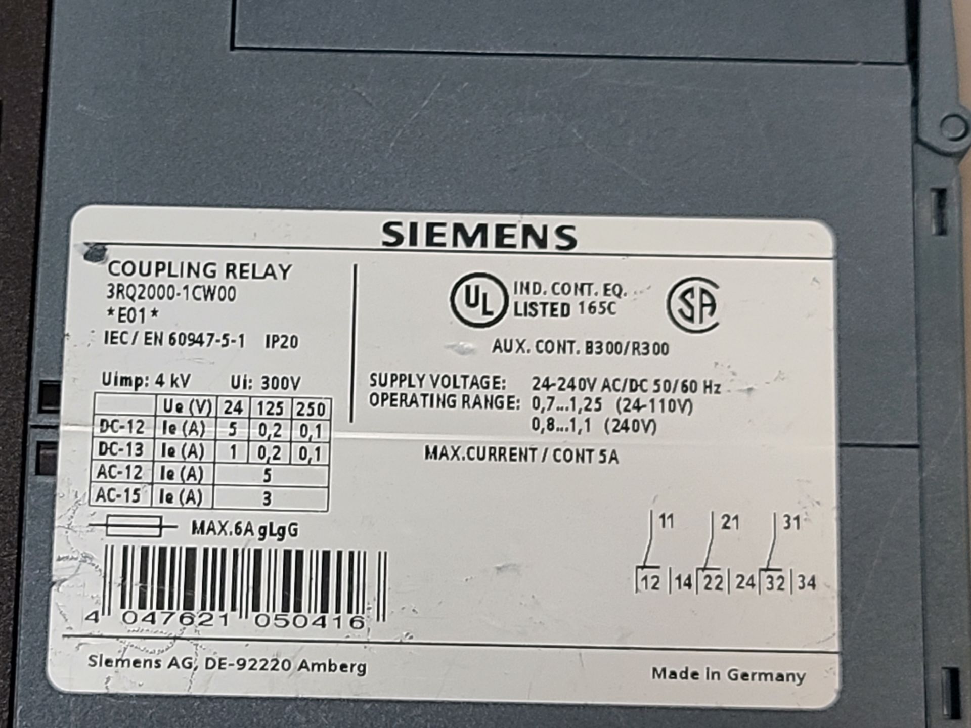 UNUSED SIEMENS COUPLING RELAY - Image 3 of 3