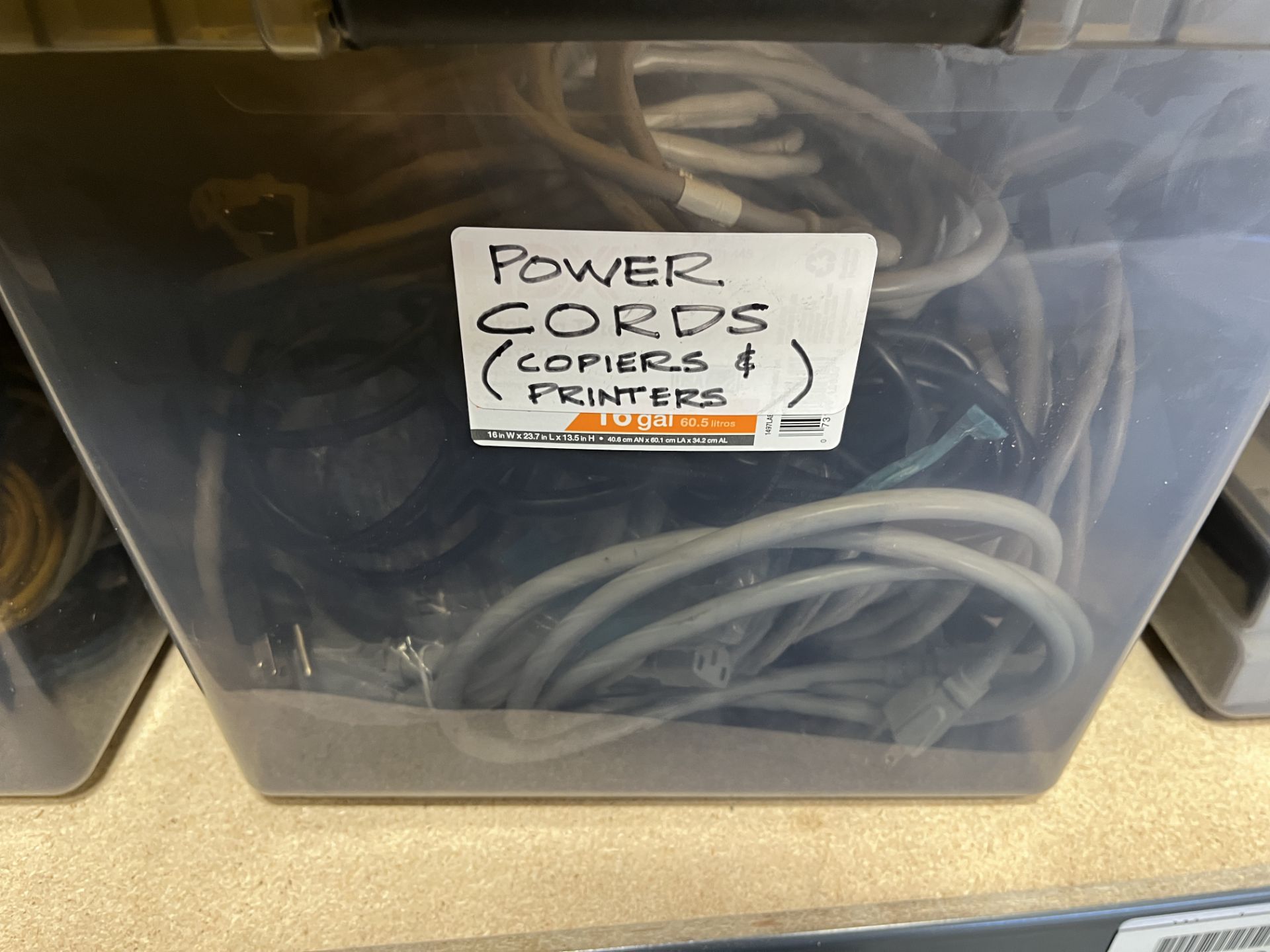 6 PLASTIC BINS OF CABLES, POWER CORDS, POWER FILTERS, ETC - Image 4 of 15