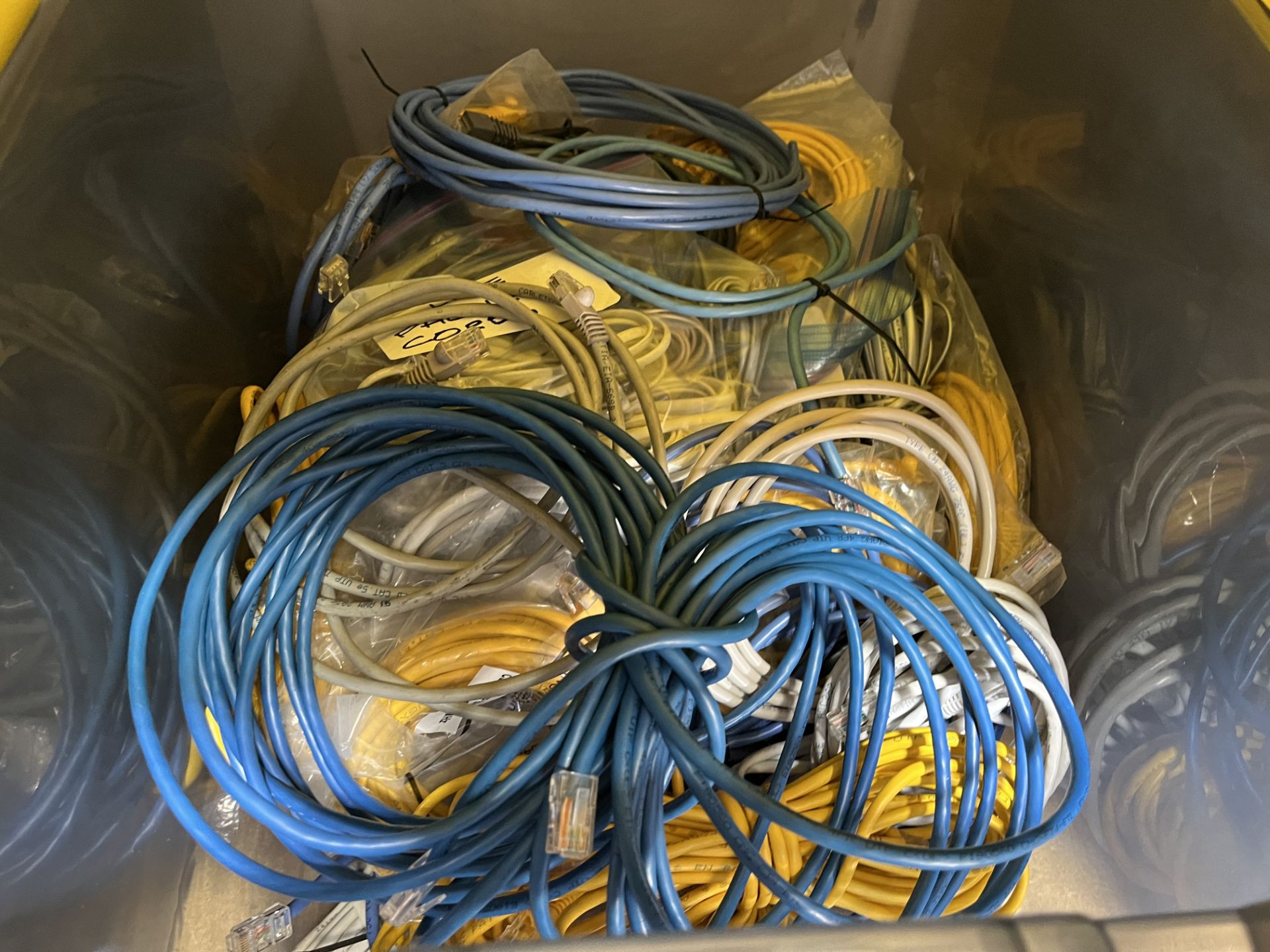 6 PLASTIC BINS OF CABLES, POWER CORDS, POWER FILTERS, ETC - Image 7 of 15