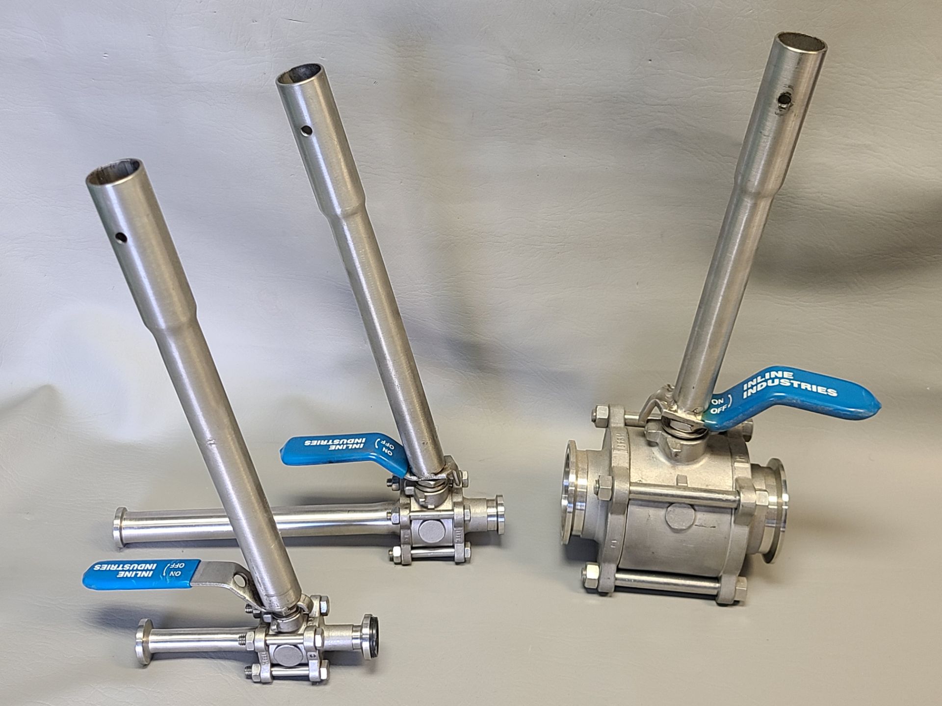 LOT OF 3 INLINE INDUSTRIES STAINLESS STEEL BALL VALVES