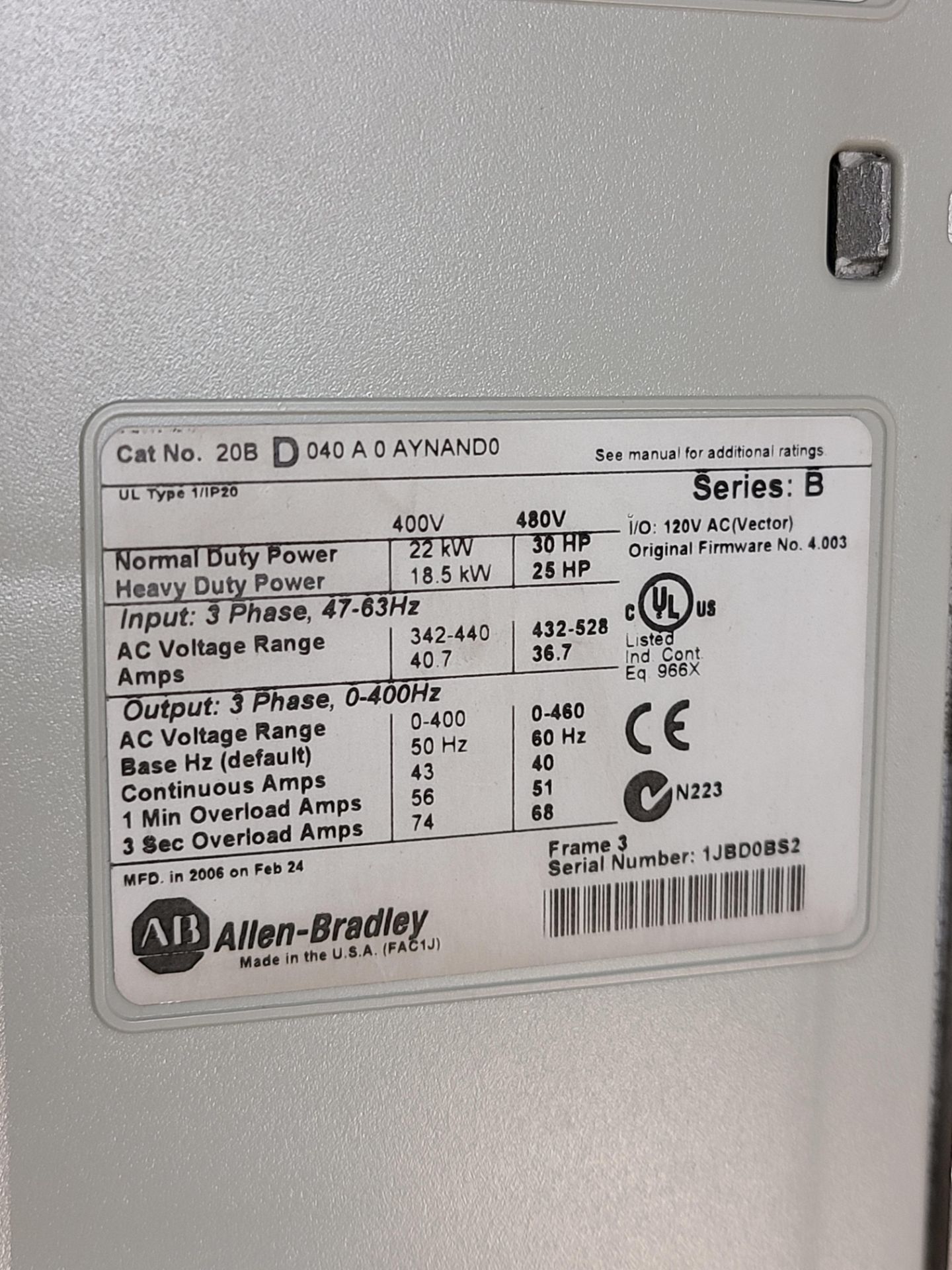 ALLEN BRADLEY POWERFLEX 700 30HP AC DRIVE - Image 10 of 10