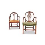 A George III wheel back open armchair, together with a George III open armchair