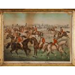 A set of three 19th century framed coloured stipple engravings of hunting scenes