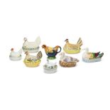 A group of seven 19th century ceramic egg baskets and an early 20th century 'Rooster' teapot