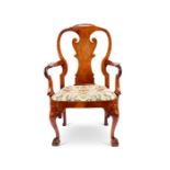 A George I style walnut open armchair