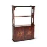 A mid 19th century cherry, sycamore and ebony marquetry hanging cabinet