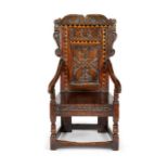 A Charles II oak and Inlaid armchair, Yorkshire