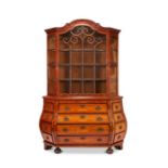 A late 18th / early 19th century Dutch marquetry bombé china cabinet on commode