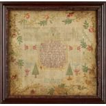 A 19th century framed needlework sampler by Mary Ann Cummins