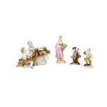 A group of 19th/early 20th century porcelain figures including Meissen and Derby