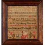 Three mid 19th century framed needlework samplers