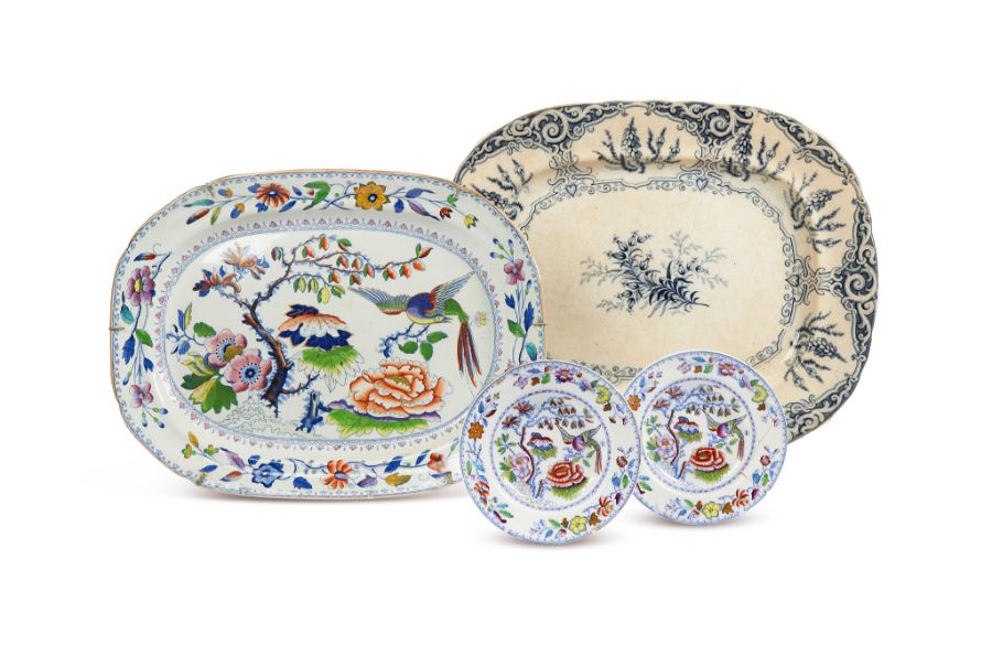 An early 19th century Davenport meat plate and a 'Heath' pattern blue and white meat plate