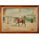 H.W.Standing, 1902, A man on horseback in a stable yard and another watercolour