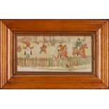 A set of three early 20th century Randolph Caldecott humorous hunting prints in maple frames