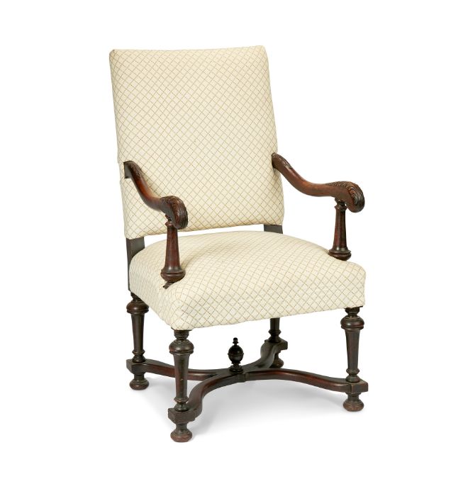 A late 19th century Flemish style walnut open armchair