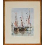 John Mole (20th century British School), 'Three Thames Barges - Maldon, Essex'