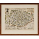 Three various 18th century engraved and coloured framed maps of Norfolk, Suffolk and E