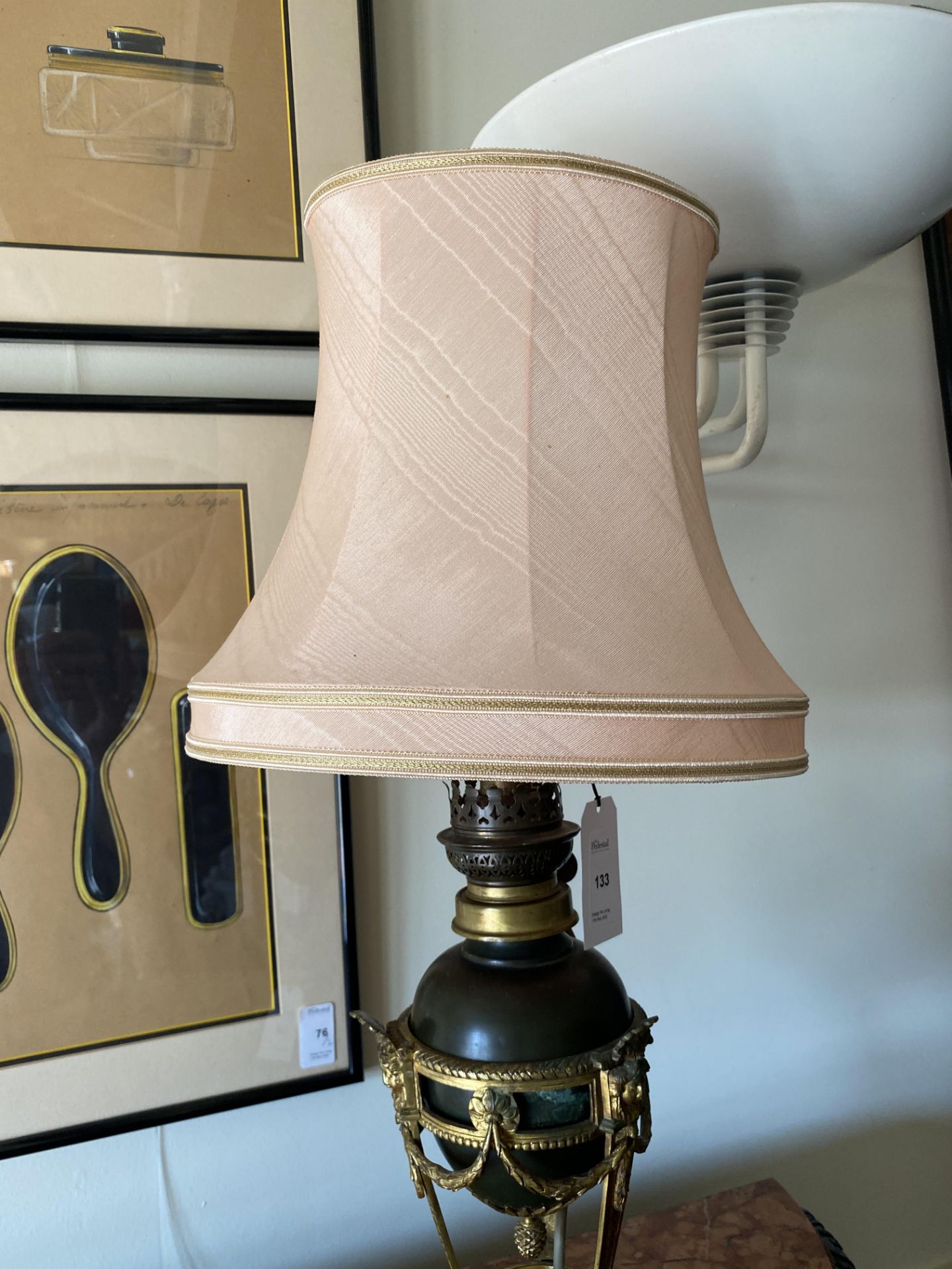 A 19th century patinated bronze and gilt bronze mounted table lamp, converted from an oil lamp - Image 2 of 10