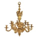 A 20th century French gilt bronze twelve-light chandelier