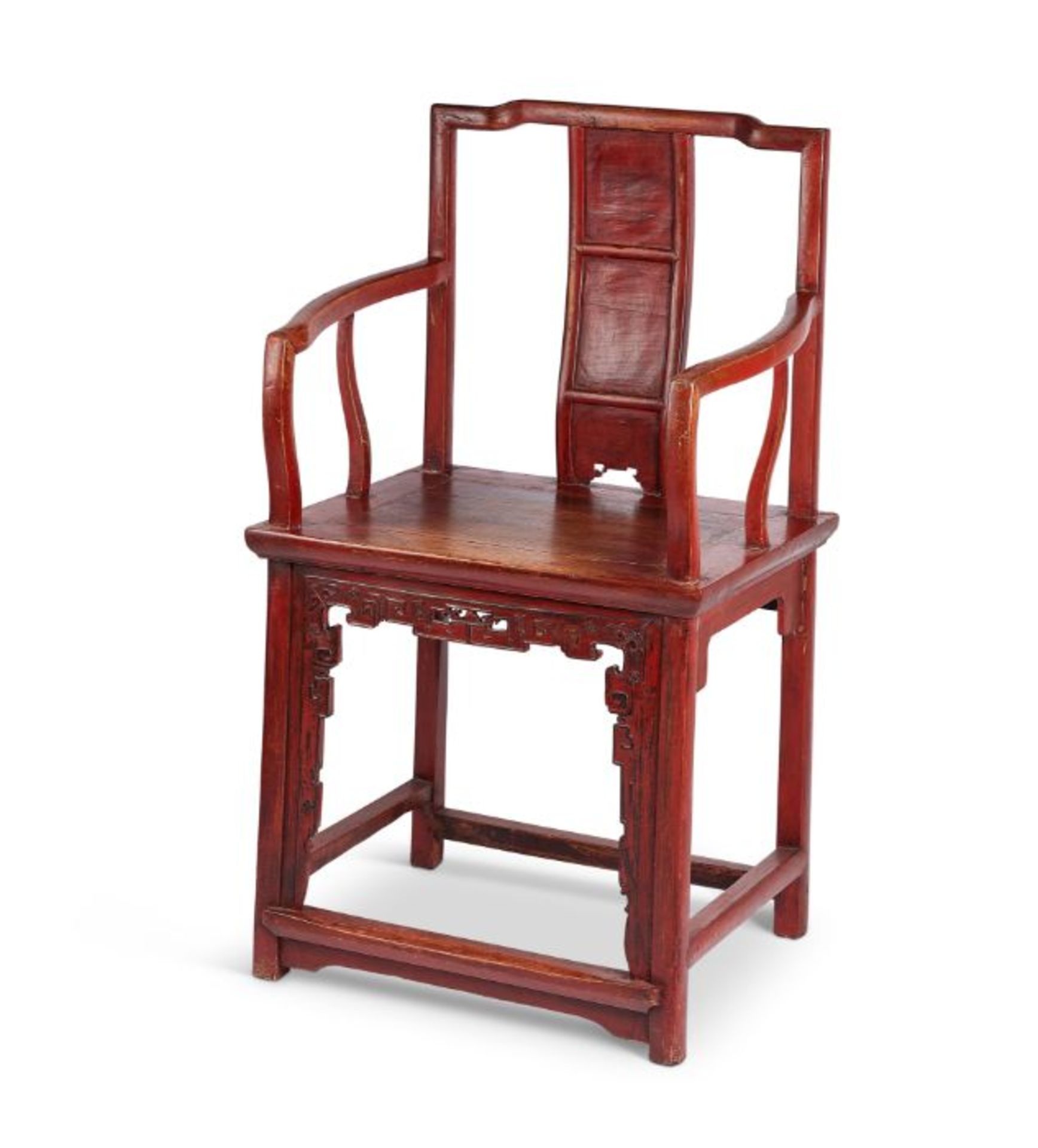 A late 19th century Chinese red painted open armchair