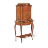 A Louis XV style rosewood, kingwood and burr walnut marquetry writing cabinet