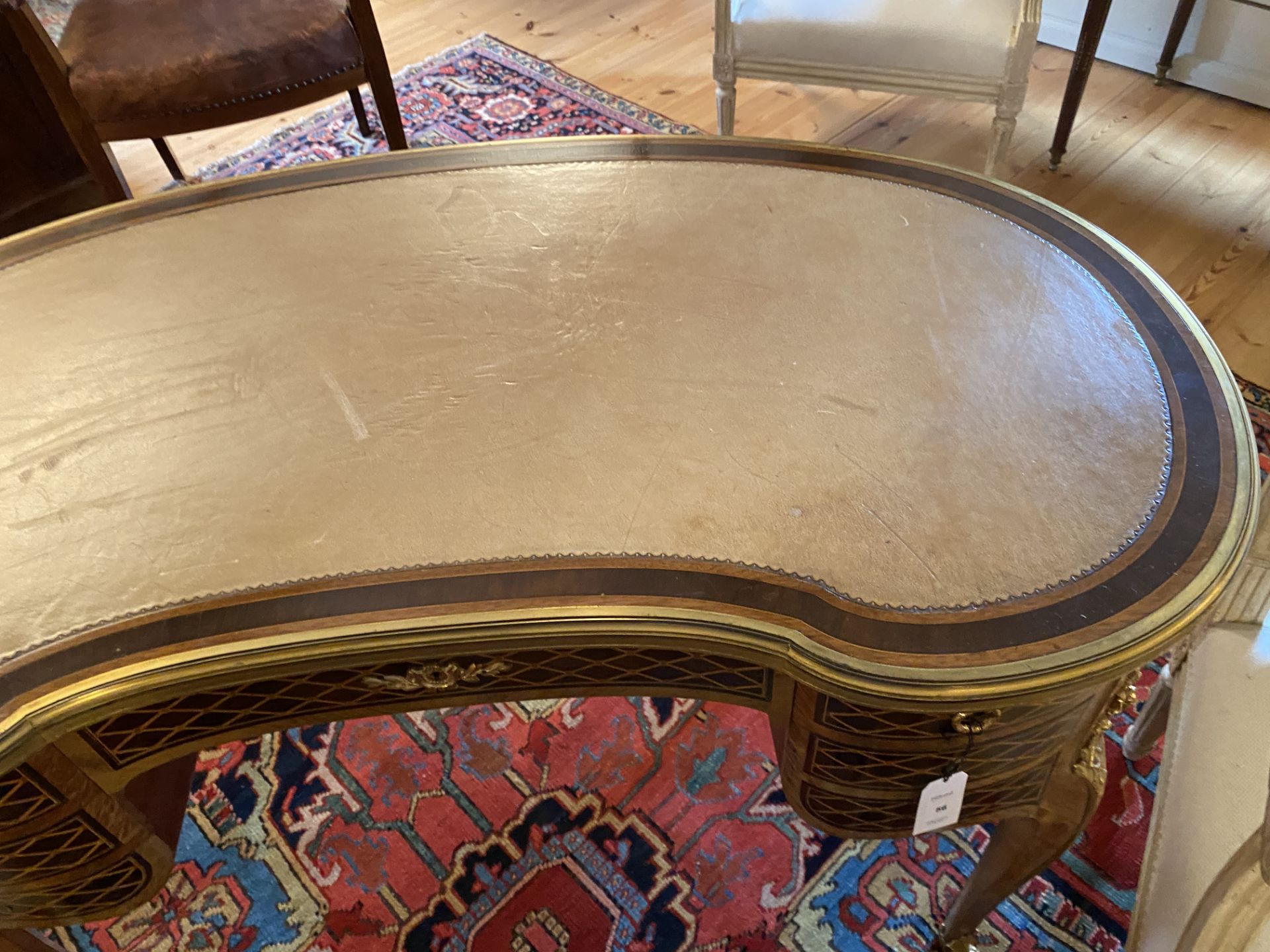 A late 19th century Louis XVI style mahogany and parquetry table à ecrire, by Paul Sormani, Paris - Image 3 of 6