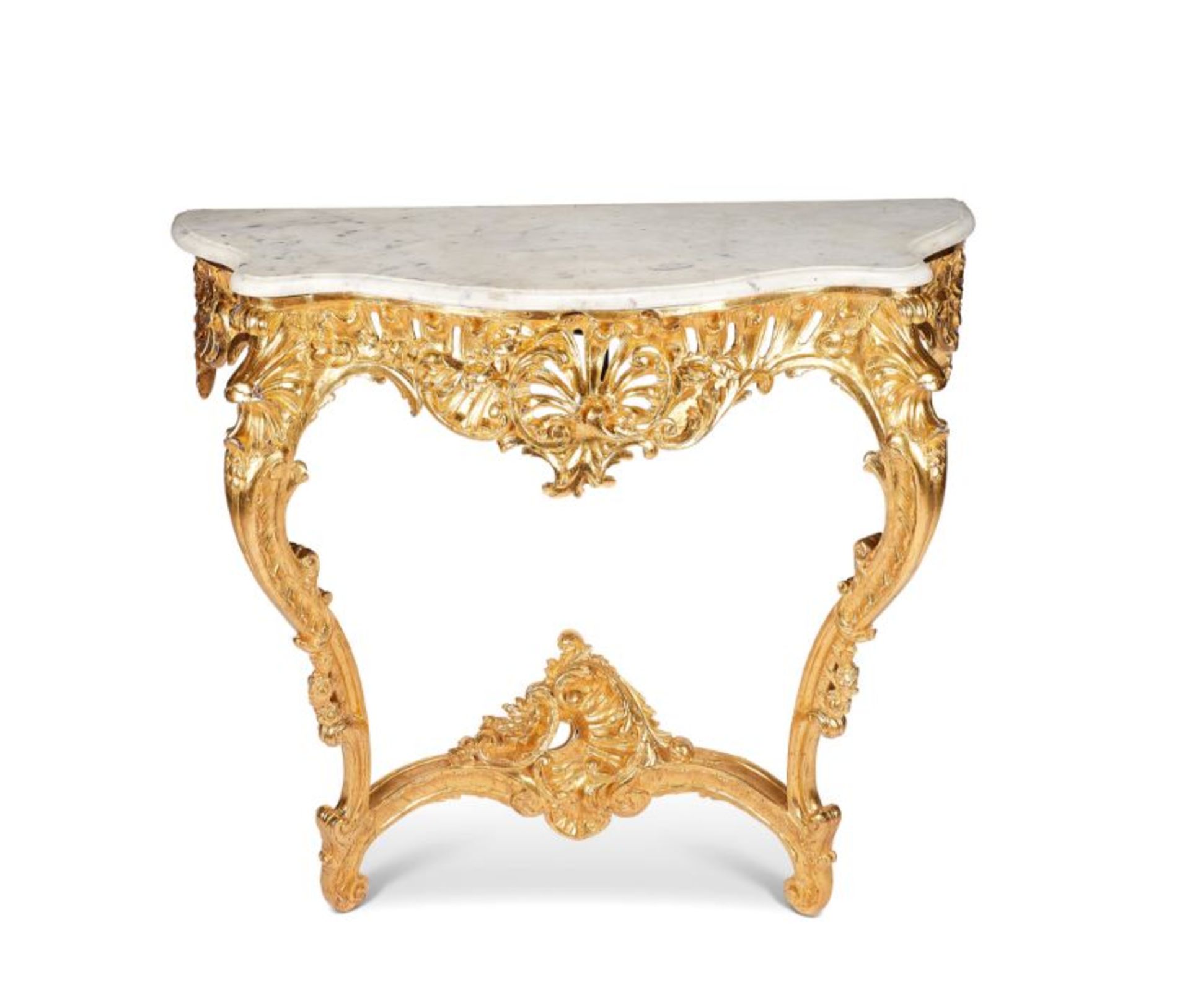 A 19th century Louis XV style giltwood serpentine console table