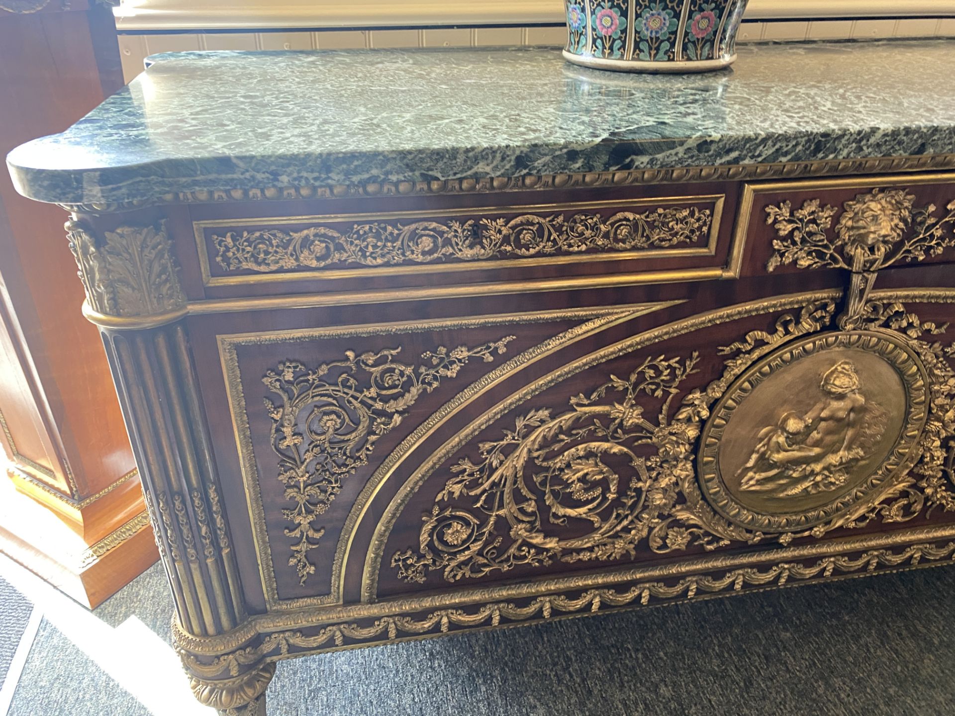 A late 19th century Louis XVI style mahogany and gilt bronze mounted commode à vantaux - Image 5 of 14