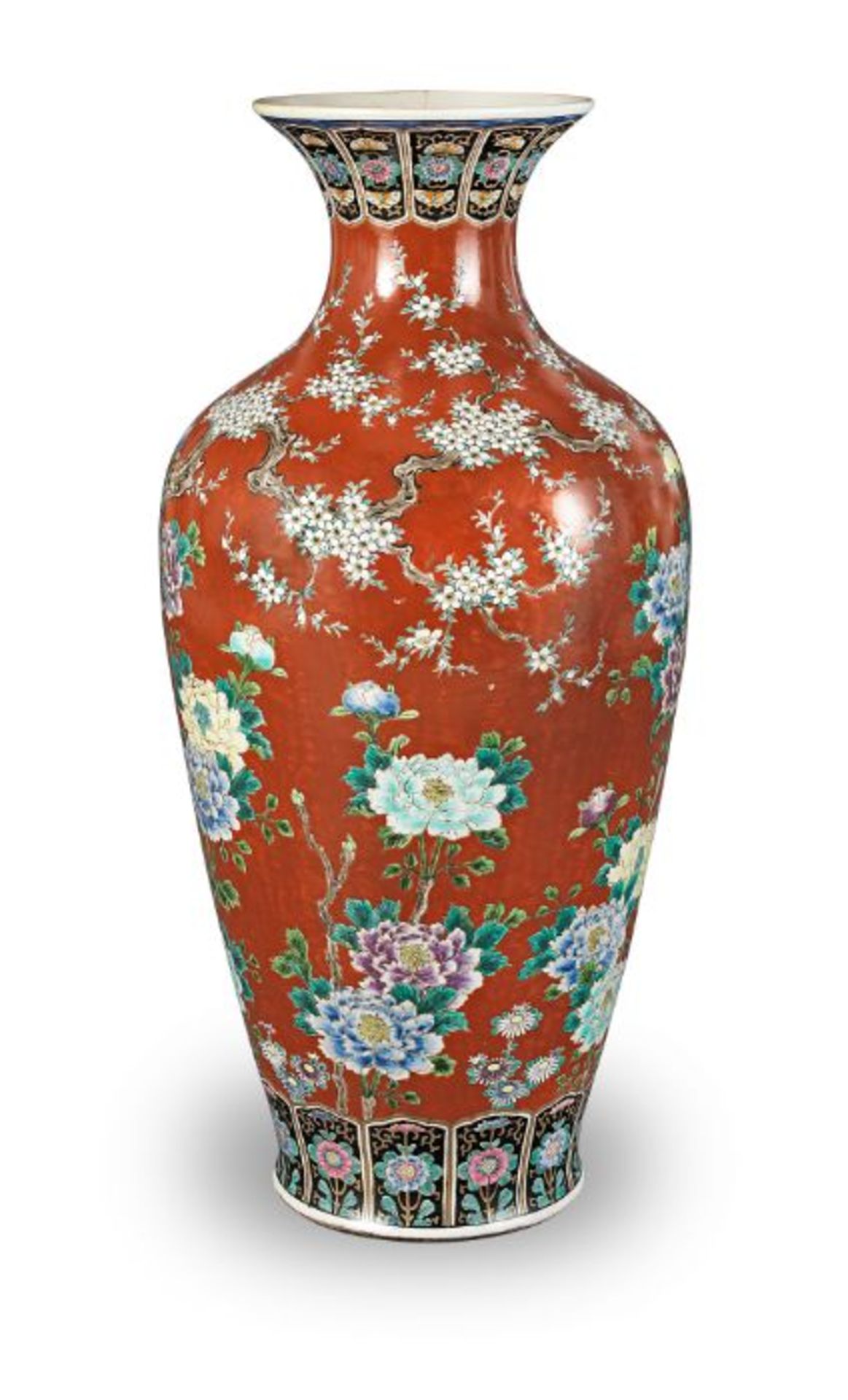A large late 19th century Japanese tomato ground vase