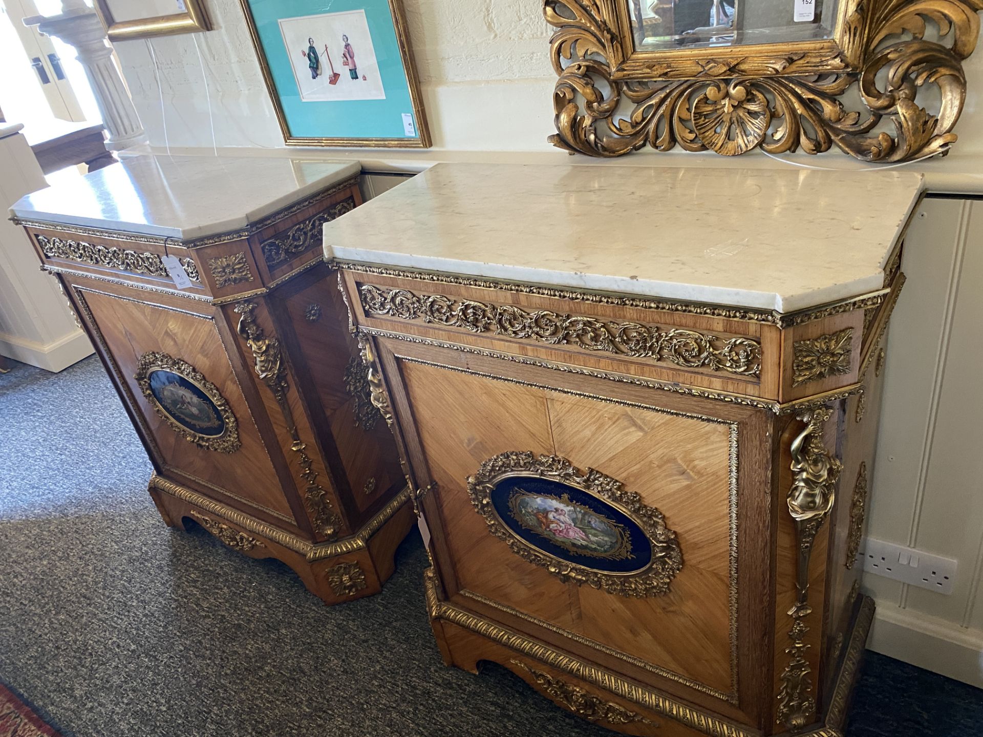 A pair of 19th century Louis XVI style kingwood and tulipwood side cabinets - Image 2 of 16