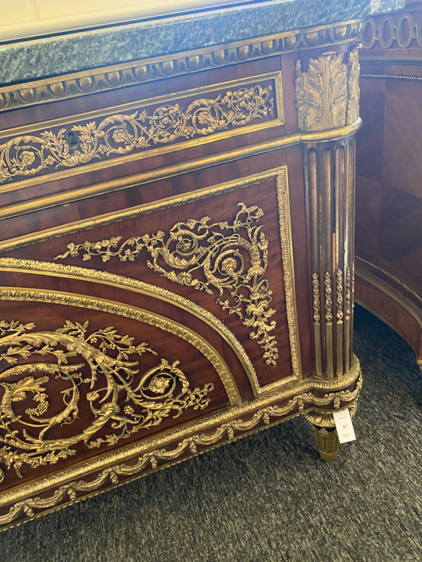 A late 19th century Louis XVI style mahogany and gilt bronze mounted commode à vantaux - Image 8 of 14