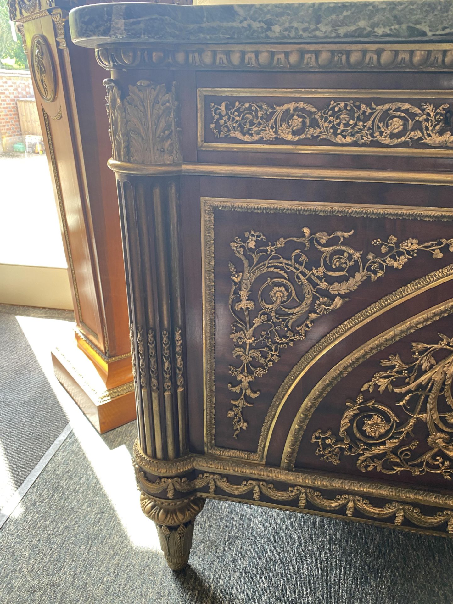 A late 19th century Louis XVI style mahogany and gilt bronze mounted commode à vantaux - Image 6 of 14