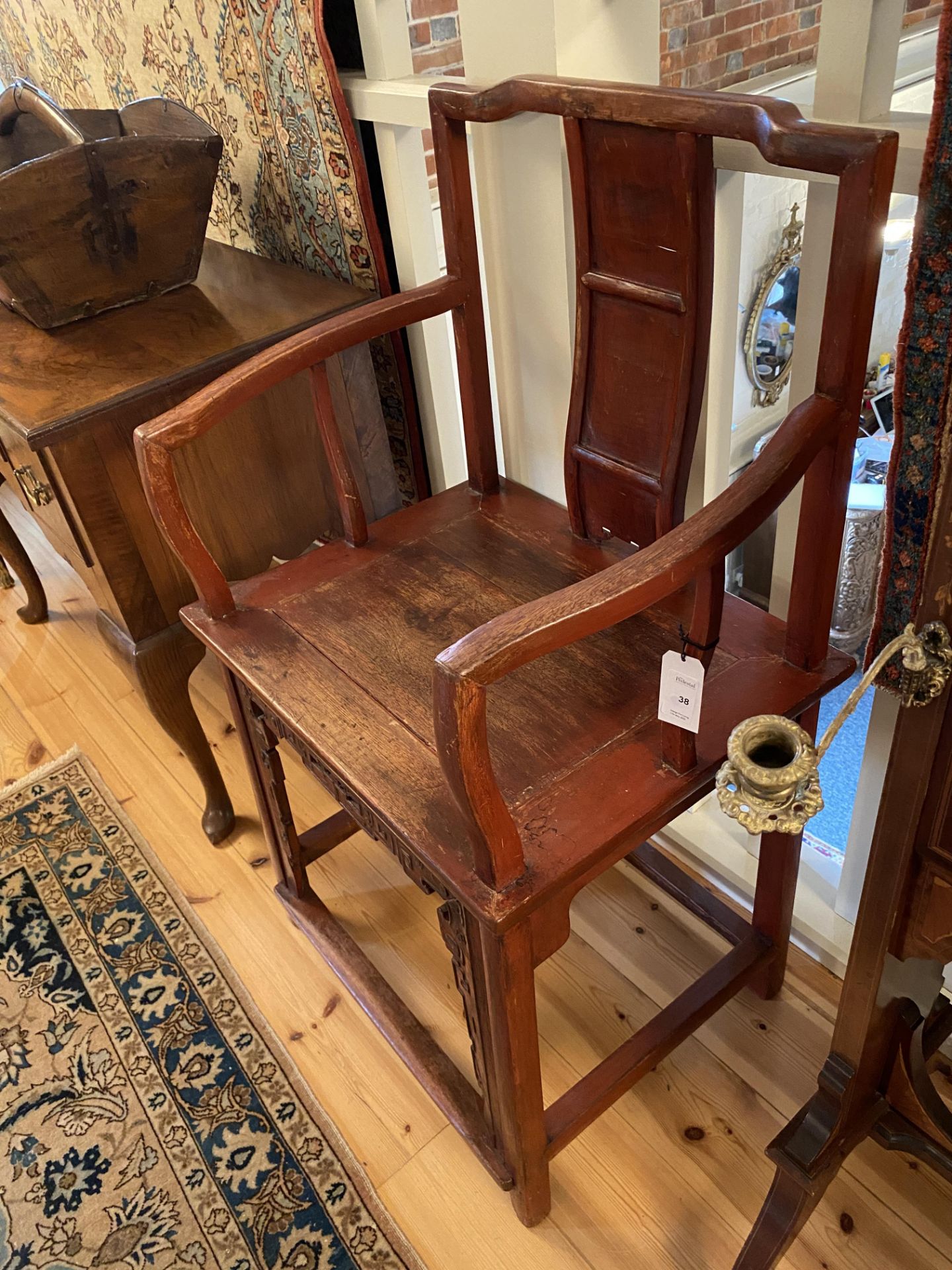 A late 19th century Chinese red painted open armchair - Bild 3 aus 8