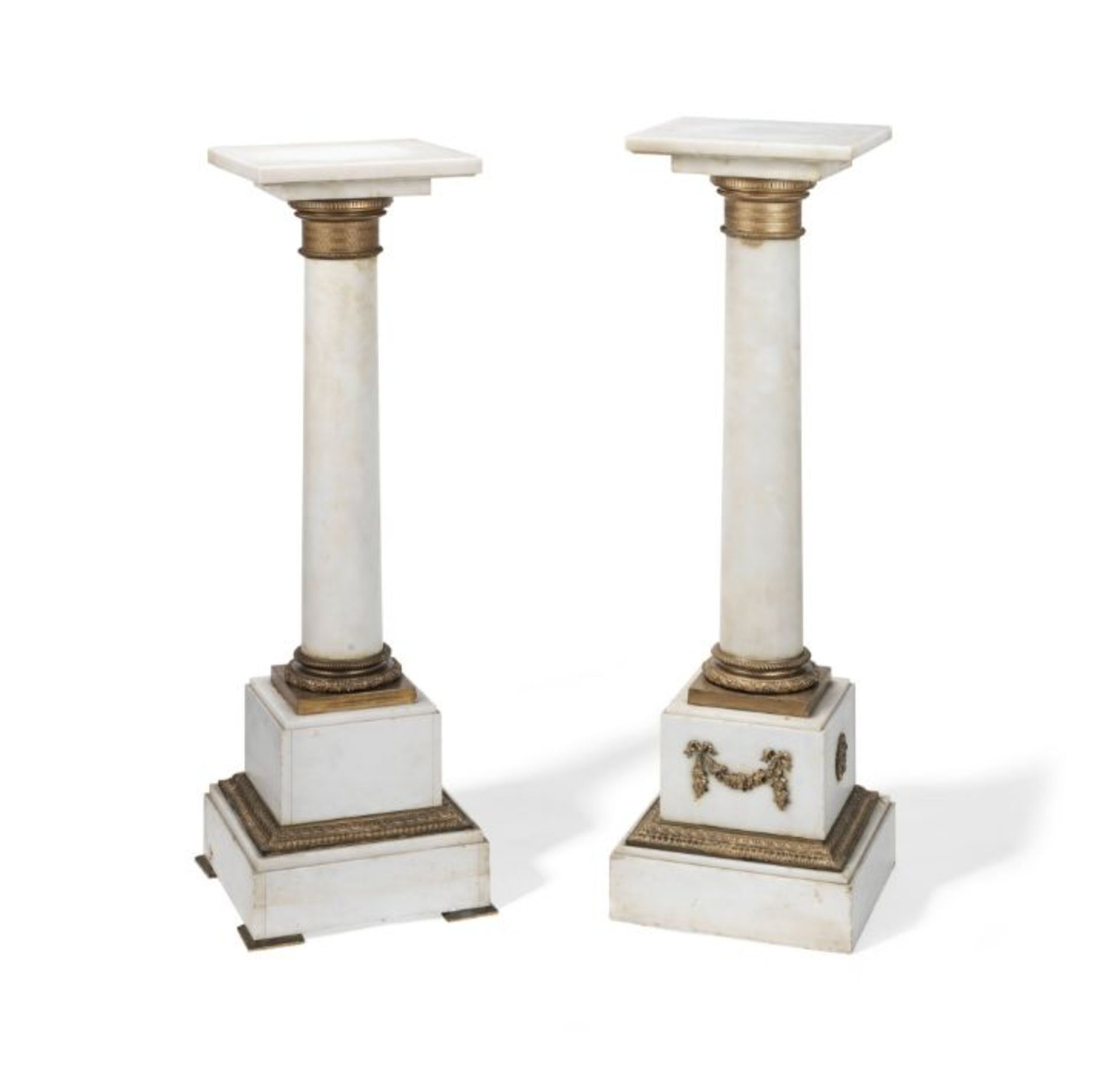 Two late 19th / early 20th century white marble and gilt bronze mounted pedestals - Image 3 of 13